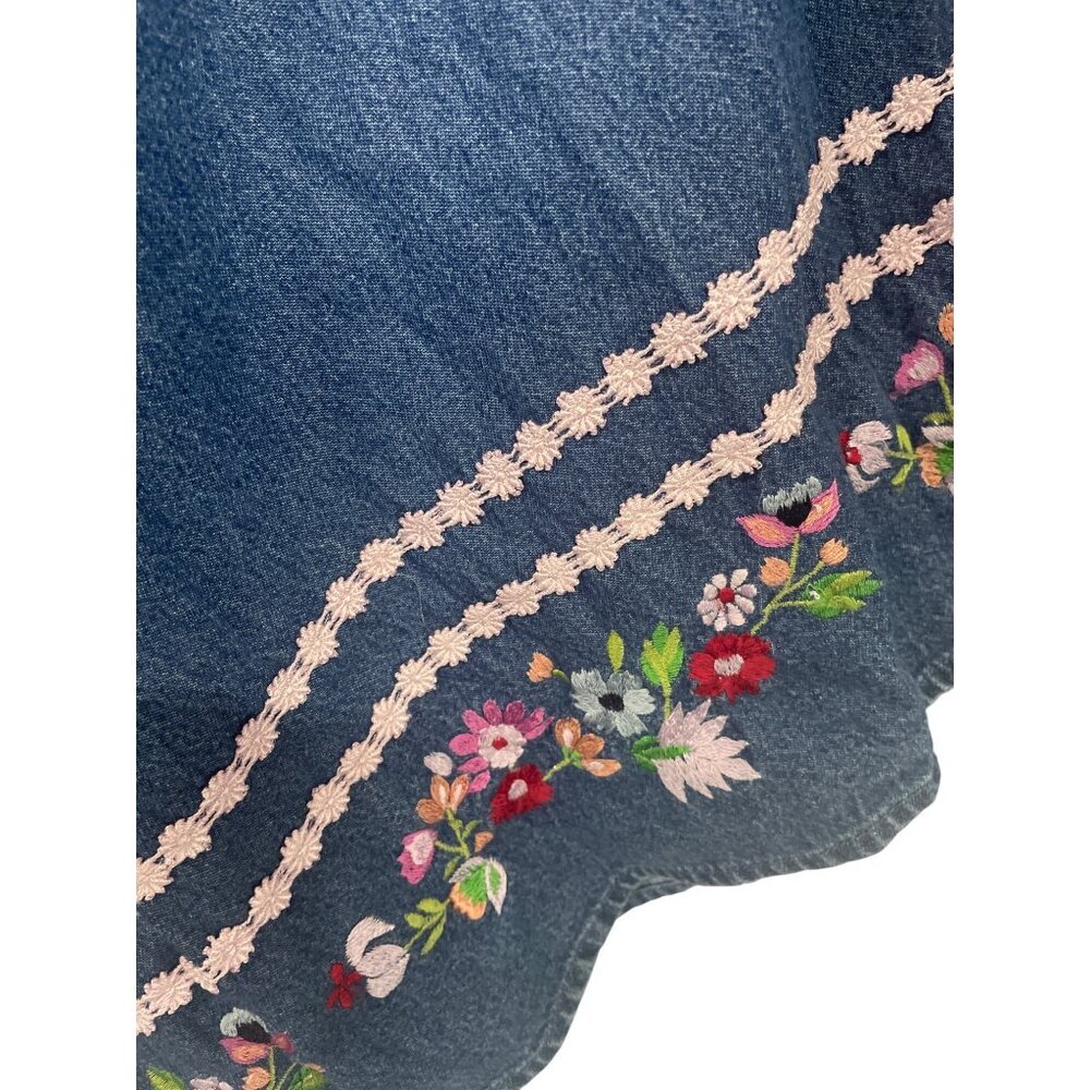 Vintage Denim Floral Embroidered‎ Sleeveless Dress With Button Strap Womens M - Picture 3 of 4